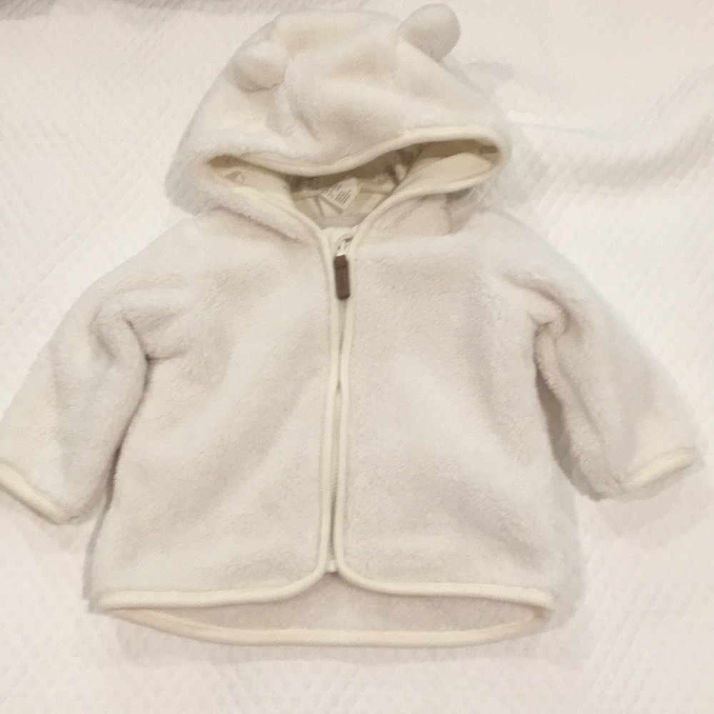 Like New! H&M zip up all fleece jacket hoodie ears soft baby kid newborn size 3M